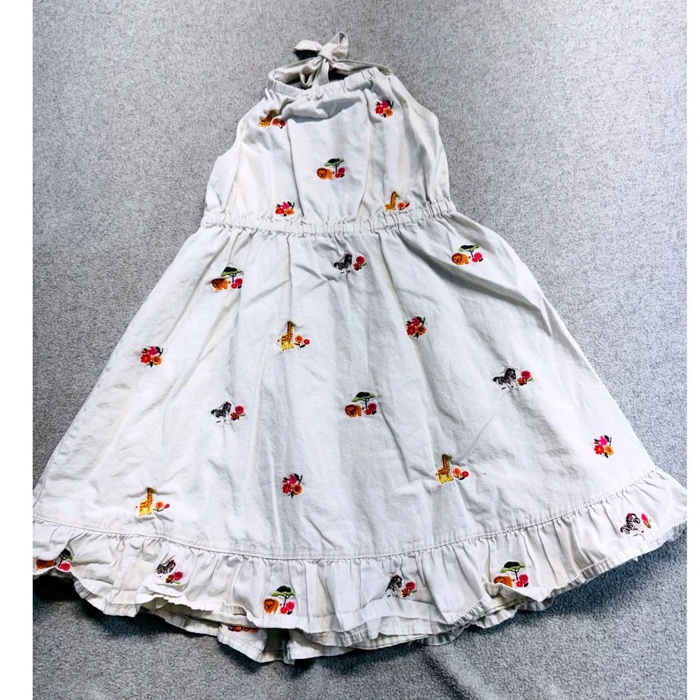 Gymboree 4T Safari‎ Animals Embroidered Halter Dress Girls White Cotton Summer